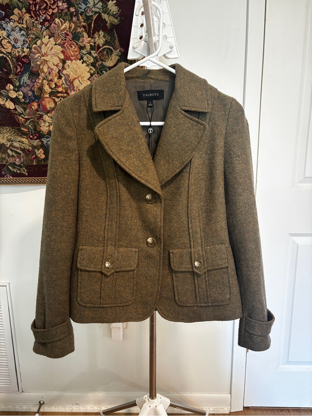Talbots Wool Blend Olive Brown Tailored Jacket Size 2